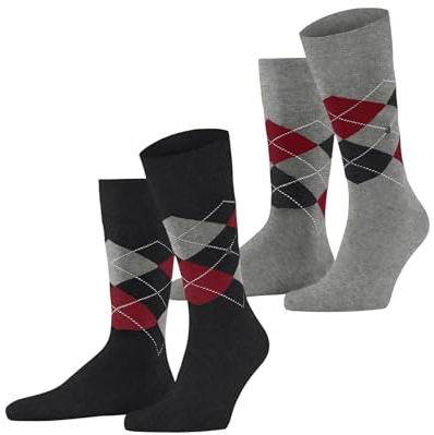 Burlington herr Everyday Argyle Strumpor andningsaktiv bomull slitstark rutig herrstrumpor hudvänlig argylemuster business vardag flerpack one size som present 2 par