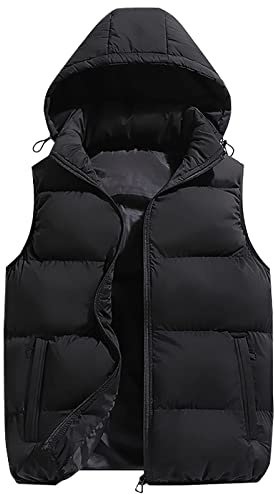 KONG JIMFAN Black Friday Angebote 2024 Ab Wann Herren Steppweste Bequeme Weste Herren mit Kapuze Outdoor Jacke Outdoorweste Taschen Ärmellos Jacke Übergangs Daunenweste Daunenweste(Schwarz,L)