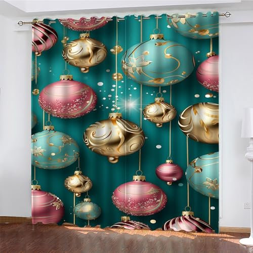 YZQGLHP Gardinen Farbige Kugeln Vorhänge Weihnachten Verdunklungsvorhänge Schiebe Schallschutz Vorhang mit Ösen für Schlafzimmer Wohnzimmer H245 x B140 cm 2 teiliges Set