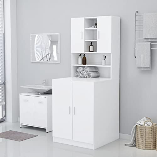 Waschküchenschrank Aufbewahrungsschrank für Waschmaschine weiß 71x71,5x91,5cm