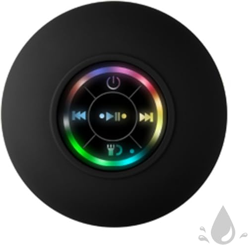 Drhomeam Duschlautsprecher mit LED-Farblicht, IPX4 wasserdichter Saugnapf-Lautsprecher, wasserdichter Badezimmer-Lautsprecher, HD-Sound, kabelloser Lautsprecher für Dusche (schwarz)