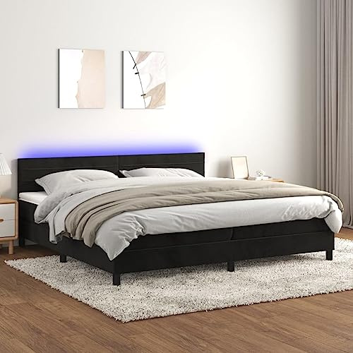 Festnight Boxspringbett 200x200 mit matratze und Led Bett 200x200 mit matratze und lattenrost Polsterbet 200x200 Bett mit LED Beleuchtung & kopfteil -Schwarz-200 x 200 cm