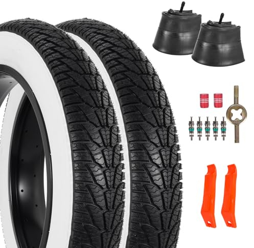 RUHUO 2er-Set 20x4,0 Fatbike-Reifen, 20-Zoll-Mountainbike-Reifen und Schlauch-Set, Faltbare Ersatz-Fahrradreifen mit Reifenhebeln für Geländefahrräder und E-Bikes