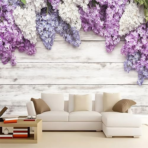 Wood Lilac Borders Wall Mural 350 x 256 cm, Wall Covering for Kids Room Office, Purple Non-Woven Unpasted Mural (Glue Required)