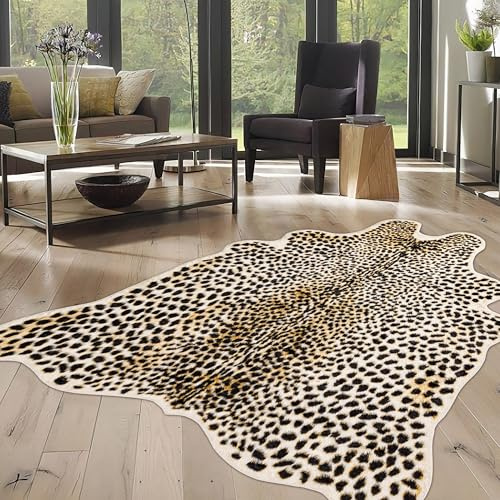 Cheetah Print Rug, Faux Fur Animal Print Leopard Rug Multicolor 6.2x8.2ft | 0.4in High Pile, Fluffy Faux Fur Leopard Rug, Non Slip and Washable Animal Skin Carpet for Bedroom Living Room