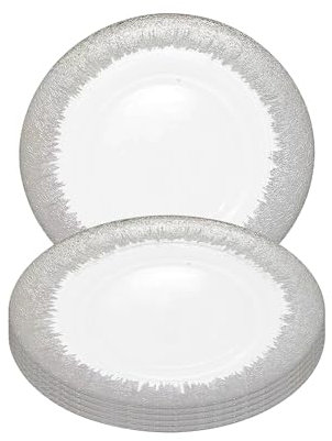 Stylish Clear Glass Charger Plate featuring Silver Trim – 33cm Decorative Tableware Perfect for Weddings, Decorations, Birthday Celebrations, Catering Events, Parties, Bridal Shower Parties – 6 Pcs