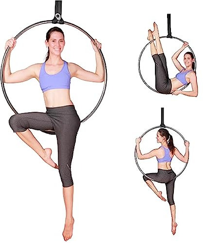 WJFTODAY Aerial Hoop Drehbarer Yoga-Ring für Kinder und Erwachsene, Single Point Zirkusrifür Kinder und Erwachsene, Single Point Zirkusring/Hoop – Heim-Fitnessgerät, Stahl-Aerial-Ring-Set mit Zubehör