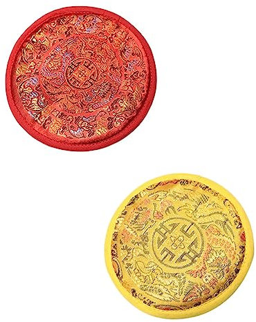 Kisangel 2stücke Tibetische Buddhismus Klangschalenmatten Rot Tuch Buddhistische Schalenpolster Klangschalenkissen Traditionelle Stickmuster Für Schalen