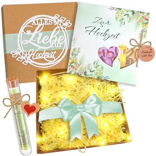Hochzeitsgeschenke für Brautpaar,Geldgeschenke Verpackung mit Geschenkbox Hochzeitskarte,Raffia,Reagenzglas,Lichterketten,Elegante Hochzeitsgeschenke,Geldgeschenk Hochzeit,Hochzeitsgeschenk (Grün)