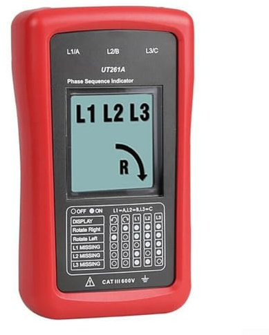 HOHOVYVY UT261A - Misuratore di campo a 3 fasi, indicatore di direzione, ordine di fase, strumento di misurazione per reti elettriche, 40 – 690 V, con display LCD