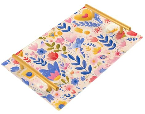 Bandejas decorativas de flores coloridas con asas, bandeja para servir joyas, perfumes, sofá, servir charolas para servir comida