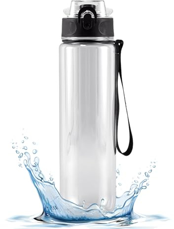 Luxvara 1 liter flaska, läckagesäker, sportflaska med bärbart handtag, läckagesäker gymkolv, för barn, vuxna, gym, cykel (transparent)