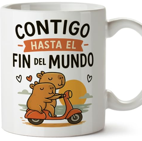 MUGFFINS taza enamorados Mug Contigo hasta el fin del mundo en español | regalo original aniversario, capibaras, amor, novios, romántico, San Valentín, carpincho | capylove v1