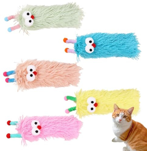 Lot de 5 Coussins pour Chat - Coussin pour Chat - Forme de Mignonne en Peluche - avec Design Chenille - pour Chatons intérieurs et Chats Adultes ludiques