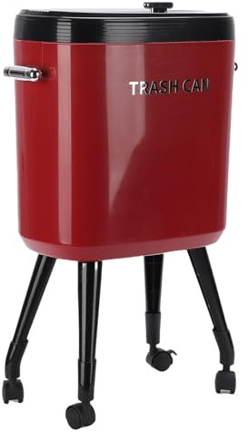 Luocute Bote de Basura Alto, Cubo de Basura Estrecho de Gran Capacidad de 15 Litros con Patas con Ruedas y Tapa Abierta Deslizante, Cesto de Basura Delgado para Cocina, Baño, Sala de (rojo)