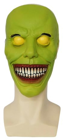 Kreeqe Gruselige Halbgesichtsmaske mit unheimlichem Lächeln und weißen Augen für Spukhäuser im Freien, Horror Nights, Halloween (Grün, Größe M)