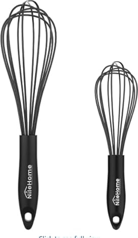 NileHome Silicone Whisk Set 20.3cm 25.4cm Kitchen Whisk Kitchen Wisk Wire Whisks for Cooking, Whisking, Blending, Beating, Stirring-Black