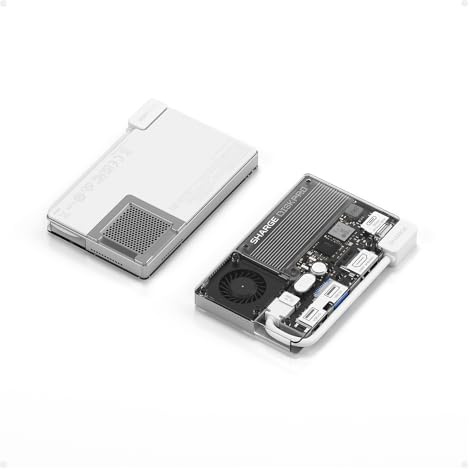 sharge Disk Pro 1TB Externe SSD mit aktiver Kühlung, Weiß | 10 Gbit/s, HDMI 2.1, 4-Port-Hub, integriertem Kabel, magnetisch für MacBook/PC