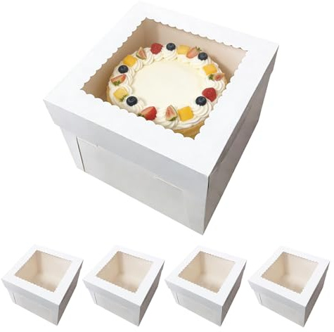 Zorplex Set da 10 Pezzi Scatola per Torta con Finestra, 26 x 25.6 x 20.5 cm, Contenitori per Torte con Vassoi in Cartone, Scatoleper Torta, Pasticcini, Biscotti, Bianche (10)