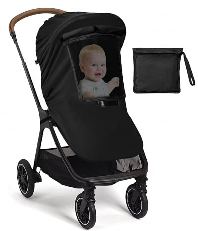 Pram Sun Shade Cover, Universal Baby Stroller Shade with Adjustable Curtains, Breathable Mesh 99% of UV Protection Insect Guard Full Coverage Design for Pram Pushchair, Black