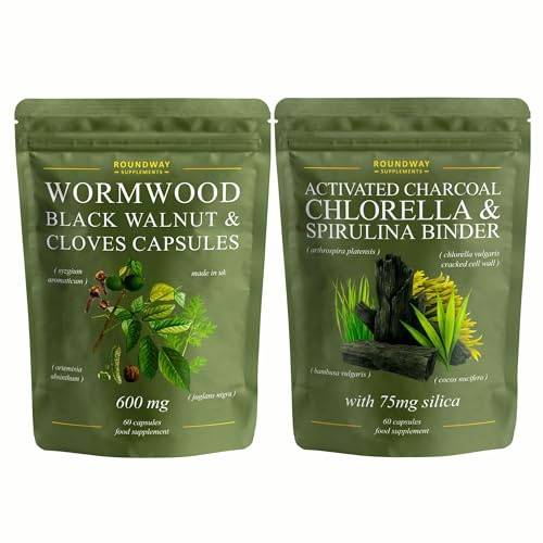 Wormwood Black Walnut and Clove and Binder & Detox Bundle with Activated Charcoal, Chlorella & Spirulina