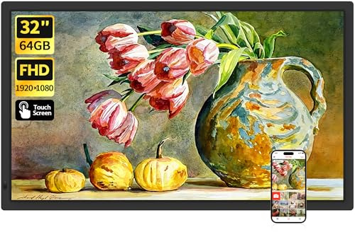 Frameo 32 Inch WiFi Digital Photo Frame with 64GB Memory, 1920x1080 FHD Display Digital Picture Frame, Auto-Rotate, Instant Photo & Video Sharing via Frameo App