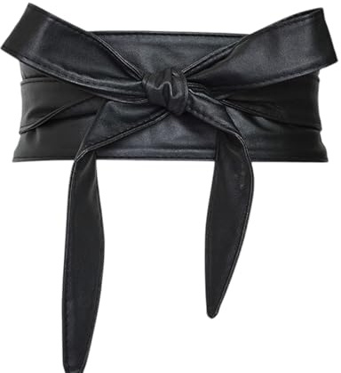 Marea Brava Cinturón Obi Ancho Mujer sin Hebilla 230cm | Faja de Cintura con Lazo Ajustable Cuero PU Suave | Cinturón Corsé Estilo Boho para Vestidos Túnicas Abrigos | 7cm Ancho Negro