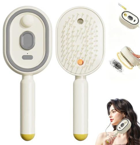 Peigne de Massage Électrique à Coussin d'Air avec Spray et Lumière Rouge, Nouvelle brosse vapeur électrique, brosse vapeur pour cheveux, lisseur vapeurs rechargeable pour Tous Types de Cheveux(White)