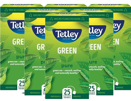 Tetley Pure Green Tea Bags - Naturally Smooth & Refreshing - Plant-Based Teabags - Rainforest Alliance Certified - Perfect for a Relaxing Moment - 150 Teabags (6x25)