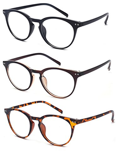 ALWAYSUV Lesebrille 3 Paar Federscharnier Runde Professer Lesebrille für Herren und Damen Modebrille zum Lesen 1.0