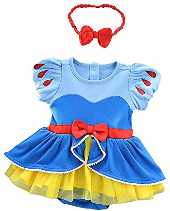 Dressy Daisy Baby Girls Princess Dress Onesie Bodysuit Romper Halloween Costume with Headband Size 12-18 Months Blue 212