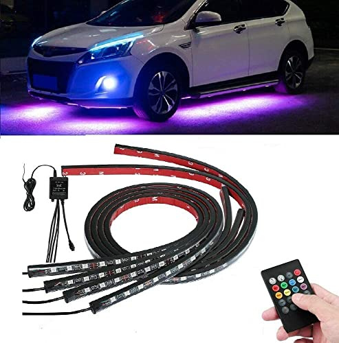 Sunwan, strisce LED luminose per carrozzeria auto, con controllo vocale, 2 strisce da 90 cm e 2 strisce da 120 cm, 4 pezzi