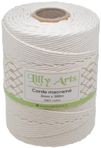Lilly Arts Makramee garn - 3 mm x 300 m aus Baumwolle, Kordel Makramee, Baumwollgarn, Baumwollkordel – Natur 3 mm x 300 m.