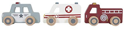 Little Dutch 4388 Holz Spielzeugautos Einsatzfahrzeuge 3 Stück, Krankenwagen, Polizei & Feuerwehr