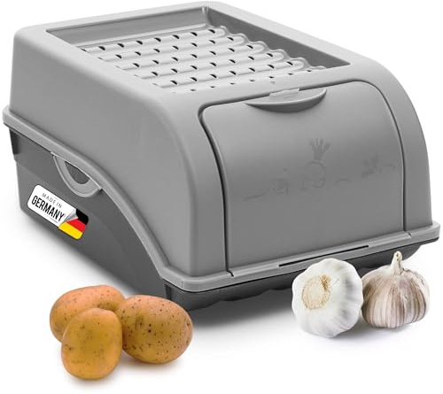 Novaliv Kartoffel Aufbewahrungsbox | klein 3,5L | GRAU | Zwiebelbox | Gemüsebox stapelbar Kartoffelbox Zwiebel Aufbewahrung Kartoffelkorb Obstbehälter Kartoffelkiste Frischhaltedose