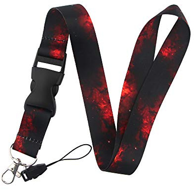 Black Red Lanyard for Keys Keychain ID Badge Holder with Safe Removable Black Buckle & Metal Spring Clip Cool for Guy Adult Teen