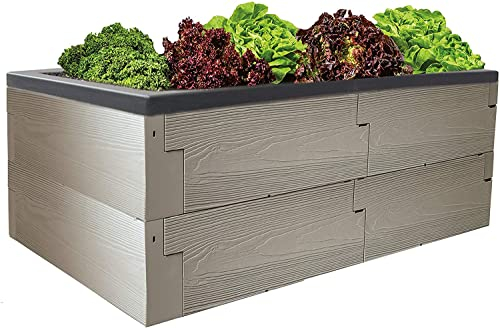 JUWEL Pflanzkasten Timber (Hochbeet für Balkon und Terrasse, mit wasserdichter Pflanzwanne, 130x60x40 cm, einfacher Aufbau durch Stecksystem, inkl. Ablaufschlauch, Pflanzbereich 20 cm hoch) 20469