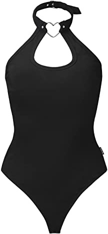 LittleForBig Coton Romper Heartbreaker Collared Onesie String Ficelle Bodysuit noir M