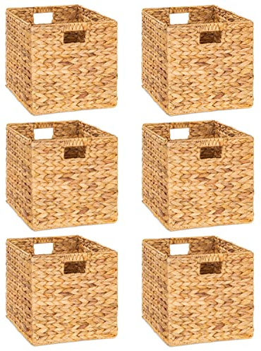 M4DECOR Cesti portaoggetti in giacinto d'acqua, 30,5 x 30,5 cm, cesti portaoggetti in vimini per scaffali, cesti in vimini per camera da letto, soggiorno, cameretta dei bambini (naturale, 6 confezioni