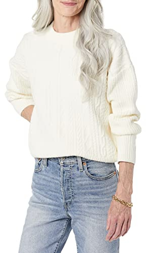 Amazon Essentials Pull À Col Rond Torsadé Moderne Doux Au Toucher (Disponible en Grande Taille) Femme, Ivoire, S