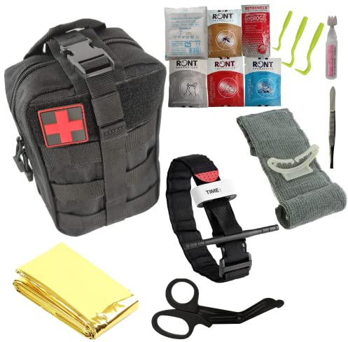 Kit di soccorso militare con forcella torniquet+forbici lister+3 tira etichette + copertura di sopravvivenza + cerotto compressivo, da avere per tutte le uscite in famiglia e nella vicinanza, airsoft.