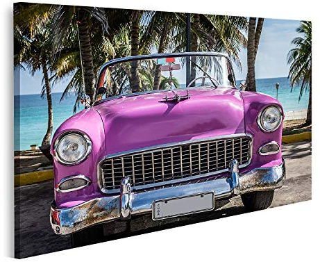 islandburner Bild auf Leinwand Hdr Kuba American Oldtimer rosa unter Palmen in der Nähe des Strandes von Varadero Bilder Drucke Kunst Poster Wandbild