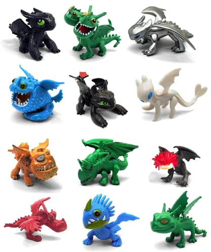Toysvill Dragons HTTYD Collection (Set of 12 pcs), Night Fury (Toothless), Action Figures, Cake Toppers Figurines, Toys Gift Figure Toy