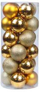 Lot de 24 boules de décoration pour sapin de Noël, anniversaire, mariage, doré