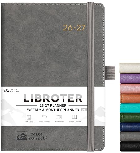 2026-2027 Planner - Academic Planner 2026-2027 Weekly Monthly Planner, July 2026 - June 2027, 5.7'' x 8.4'', Thick Paper, Leather Cover, Pen Holder, Back Pocket, Perfect Daily Organizer- Grey