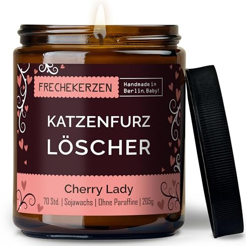 Lustige Duftkerze mit Spruch für Katzen Besitzer & Liebhaber | Handgemacht aus Sojawachs | In Geschenkbox | Nachhaltiges Valentinsgeschenk Gastgeschenk Katzenhalter Cat Lovers |Kirsche