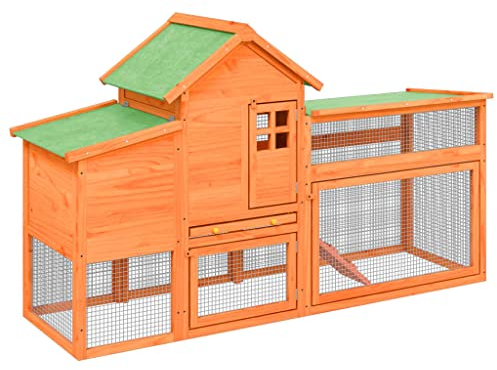vidaXL Hühnerstall, Hühnerhaus mit Nistkasten Rampe, Hühnerkäfig Hühnergehege mit wasserfestem Dach, Kleintierstall für Kaninchen Enten Gänse, Braun Massivholz Kiefer