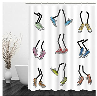 Whoiy Bad Vorhang 180X180, Duschrollo Um Die Ecke Polyester Shower Curtains Schuhe Füße Bunt für Outdoor Hotel