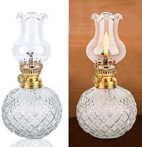 Lampada a Olio per Interni, Lampada a Olio di Vetro Trasparente Luminosità Regolabile Retrò Nostalgica, Lampada a Olio Decorativa Antivento per Soggiorno Sala da Pranzo Uso di Emergenza
