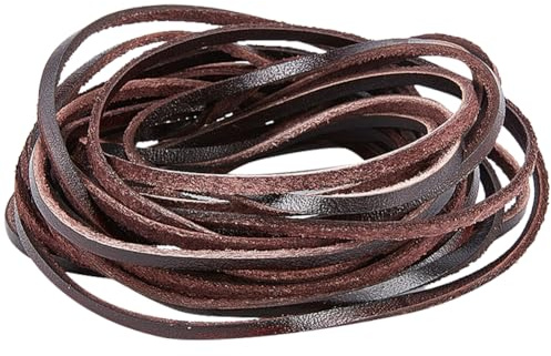 GORGECRAFT Cordoncino piatto in vera pelle da 5 m, largo 3 mm, spessore 2 mm, per intrecciare bracciali, collane, gioielli, stivali, lavori fai da te, perline, colore: Siena